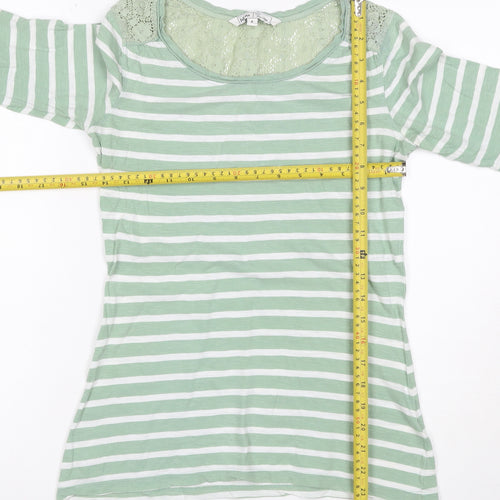 George Women Green Stripe Lace Yoke 3/4 Sleeve Jersey Top UK 6