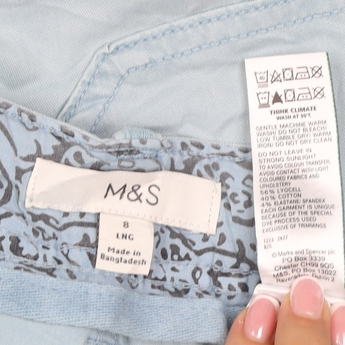 Marks & Spencer Women Blue Size 8 Long Cargo Cropped Trousers