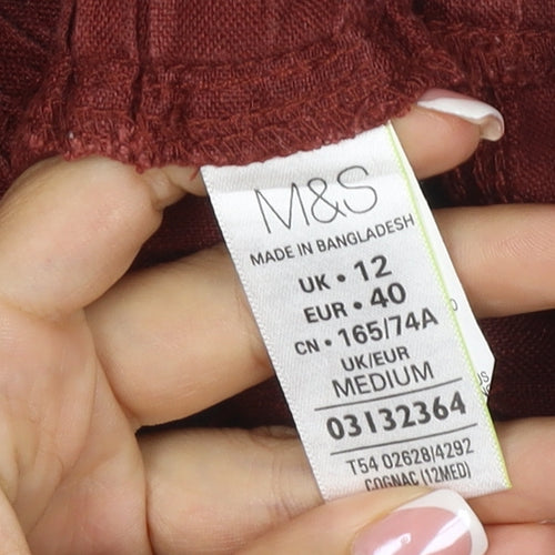 Marks & Spencer Women’s Brown Linen Wide-Leg Trousers UK 12