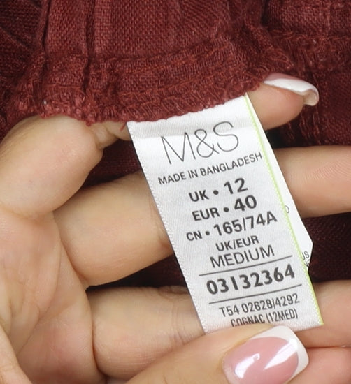 Marks & Spencer Women’s Brown Linen Wide-Leg Trousers UK 12