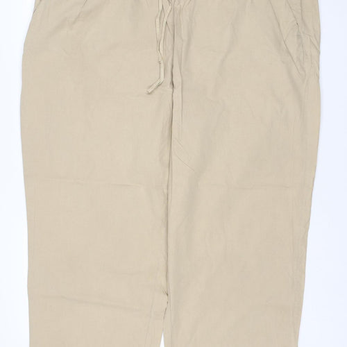 M&S Womens Beige Size 14 Short Wide Leg Drawstring Trousers