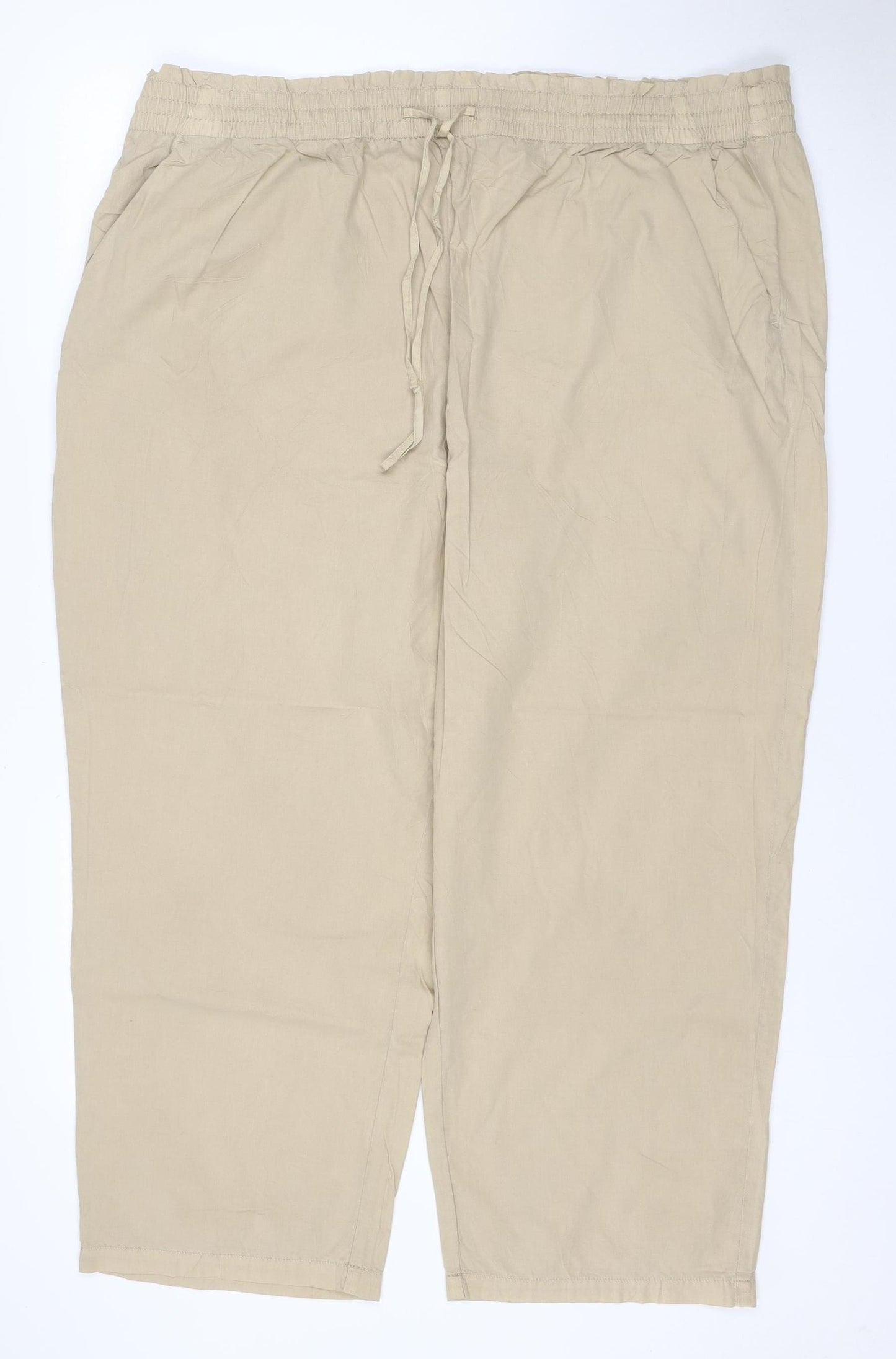 M&S Womens Beige Size 14 Short Wide Leg Drawstring Trousers