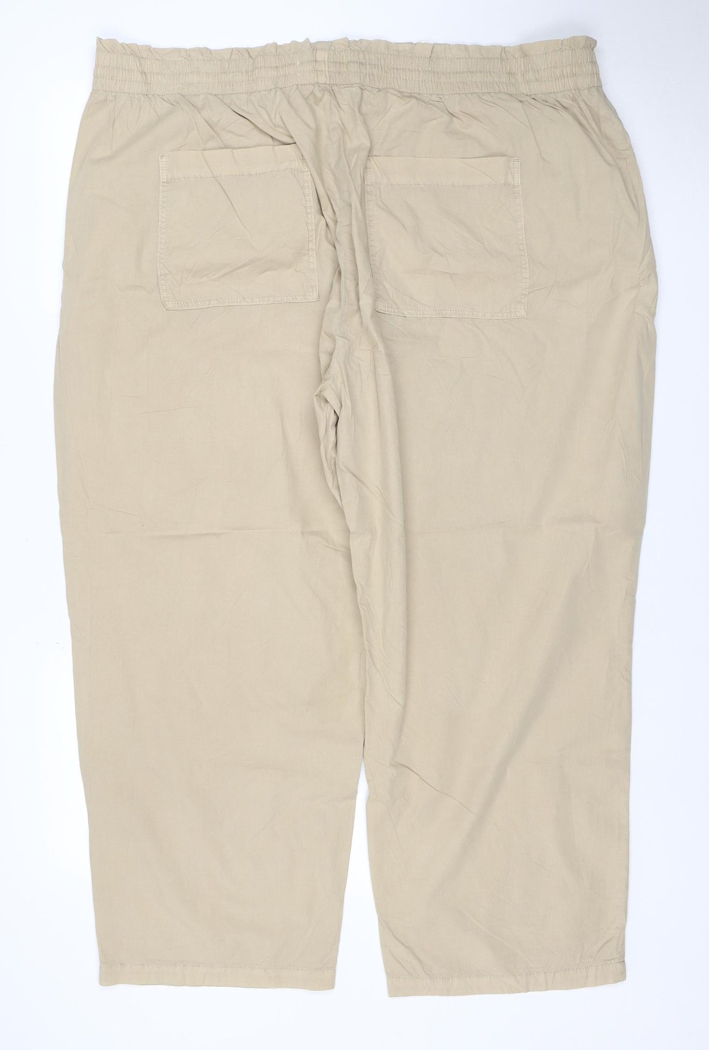 M&S Womens Beige Size 14 Short Wide Leg Drawstring Trousers