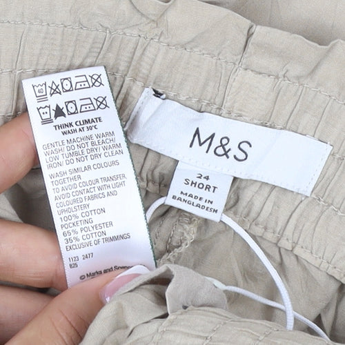 M&S Womens Beige Size 14 Short Wide Leg Drawstring Trousers