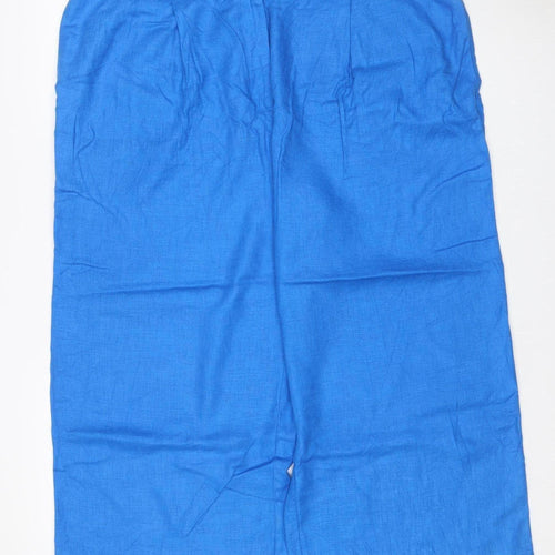 Marks and Spencer Women Blue Size 20 Linen Blend Wide Leg Trousers