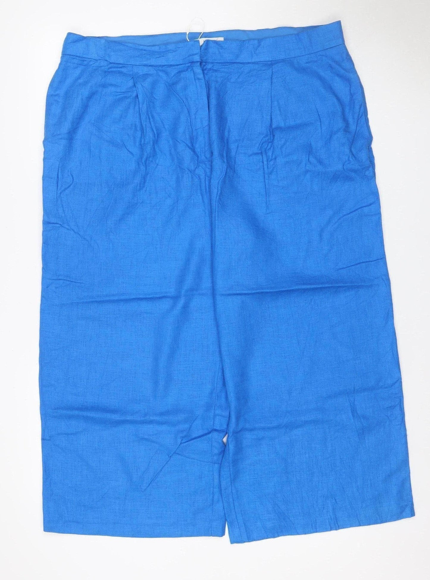 Marks and Spencer Women Blue Size 20 Linen Blend Wide Leg Trousers