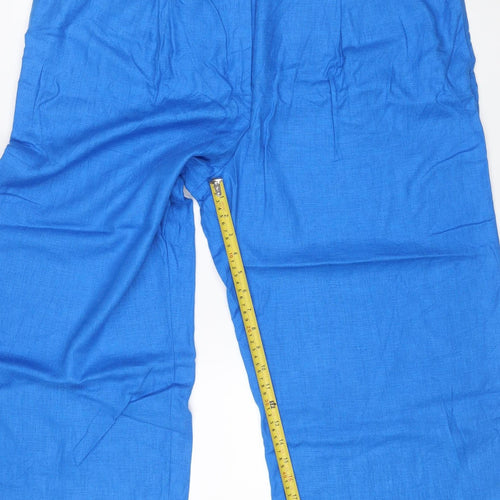 Marks and Spencer Women Blue Size 20 Linen Blend Wide Leg Trousers