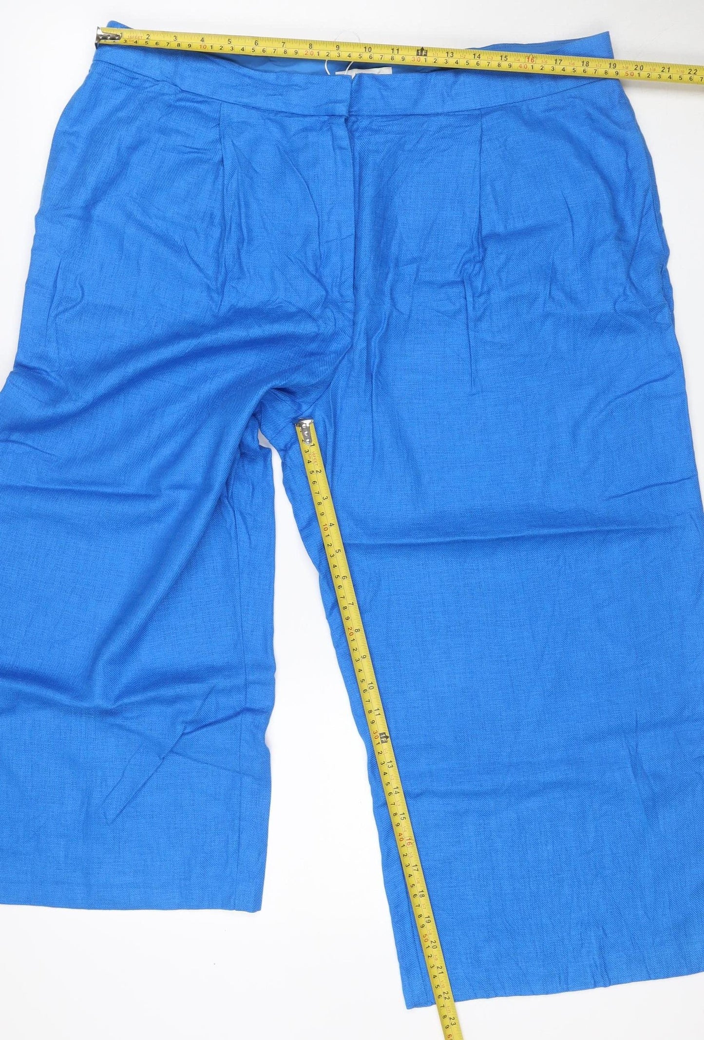 Marks and Spencer Women Blue Size 20 Linen Blend Wide Leg Trousers