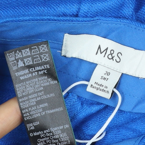 Marks and Spencer Women Blue Size 20 Linen Blend Wide Leg Trousers