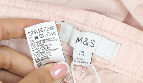 Marks & Spencer Women Pink UK 20 Short Cotton Drawstring Jogger Trousers
