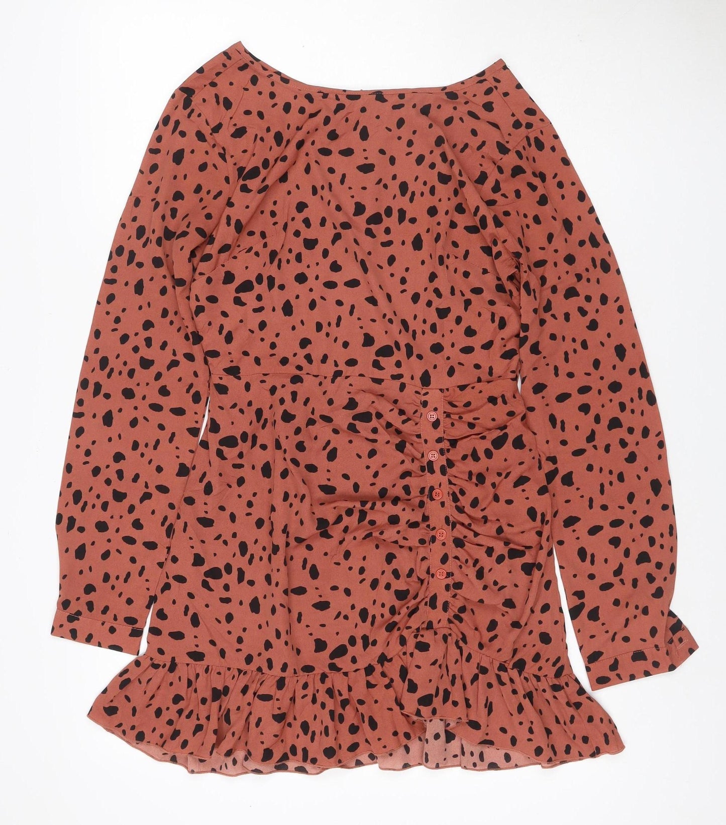 Missguided Women Orange Animal Print Skater Dress UK 6 Long Sleeve