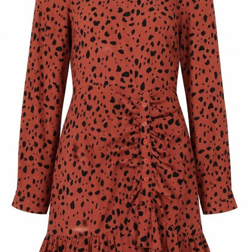 Missguided Women Orange Animal Print Skater Dress UK 6 Long Sleeve