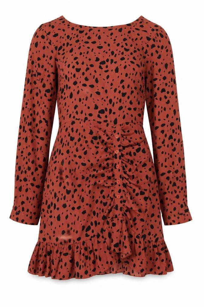 Missguided Women Orange Animal Print Skater Dress UK 6 Long Sleeve