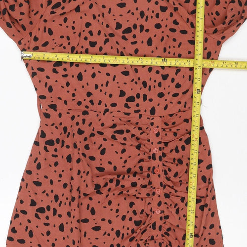 Missguided Women Orange Animal Print Skater Dress UK 6 Long Sleeve