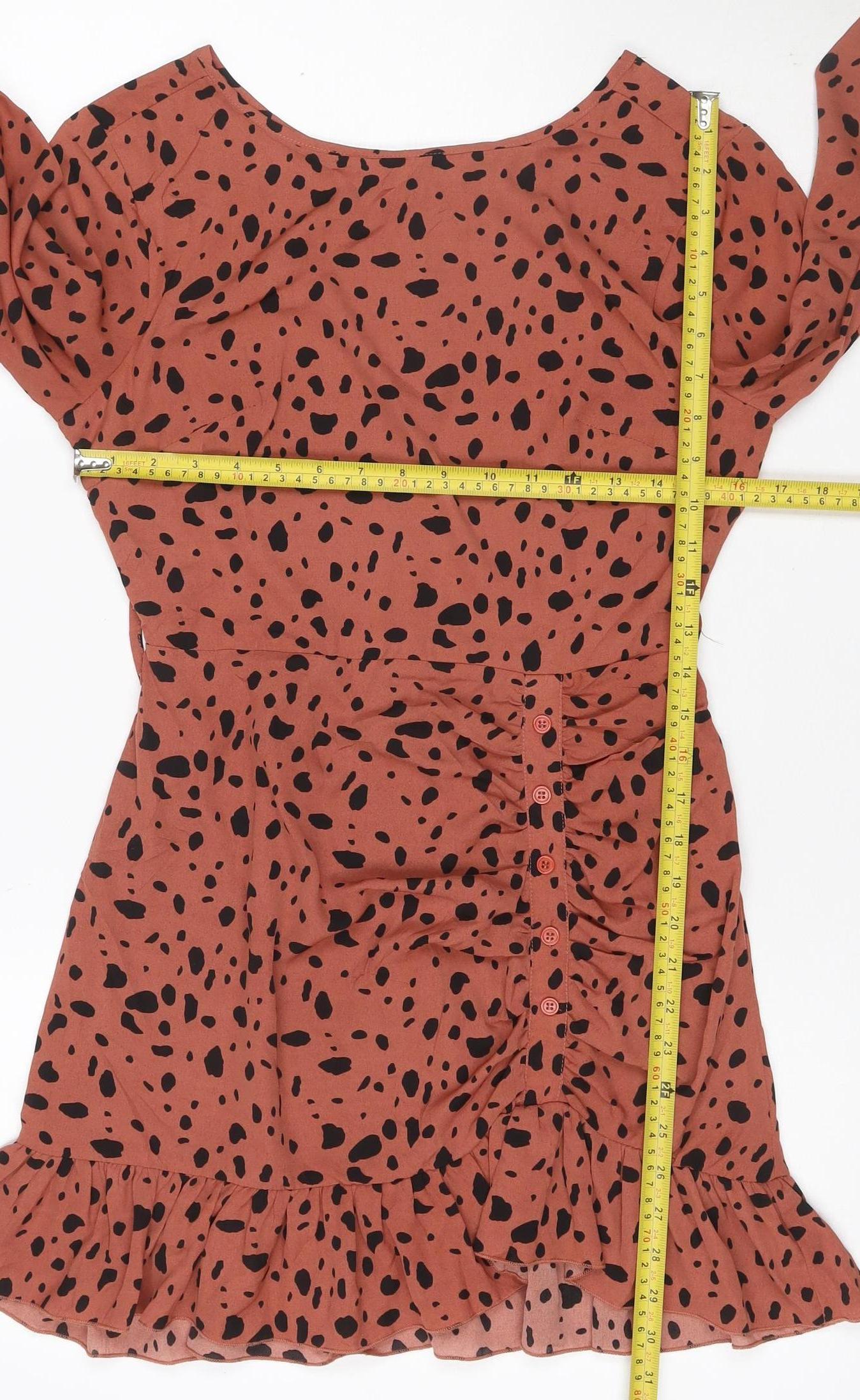 Missguided Women Orange Animal Print Skater Dress UK 6 Long Sleeve