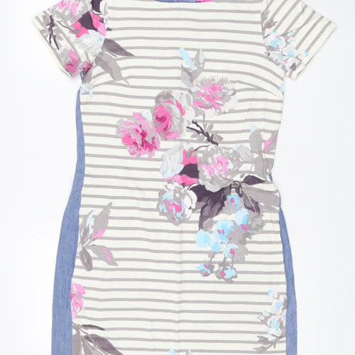 Joules Women Blue Floral Stripe Linen Blend Shift Dress UK 10