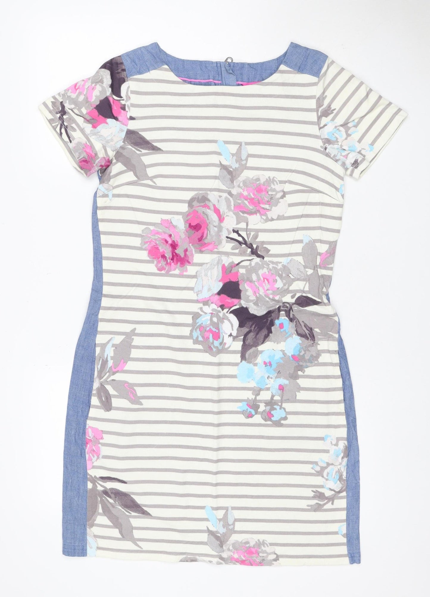 Joules Women Blue Floral Stripe Linen Blend Shift Dress UK 10