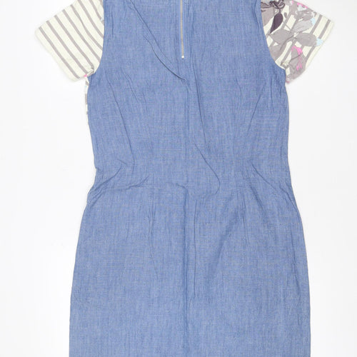 Joules Women Blue Floral Stripe Linen Blend Shift Dress UK 10
