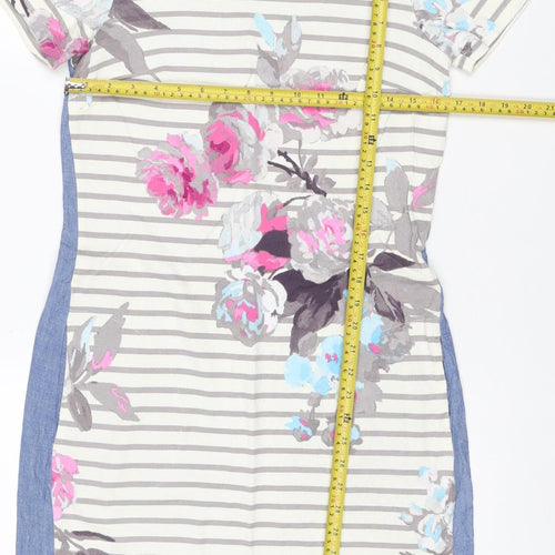 Joules Women Blue Floral Stripe Linen Blend Shift Dress UK 10