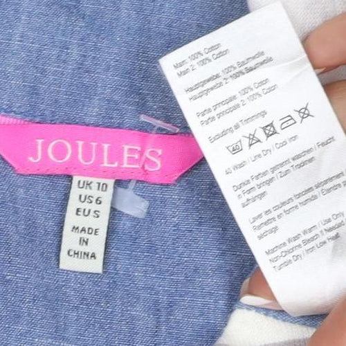 Joules Women Blue Floral Stripe Linen Blend Shift Dress UK 10