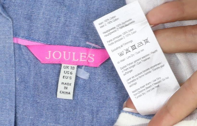 Joules Women Blue Floral Stripe Linen Blend Shift Dress UK 10