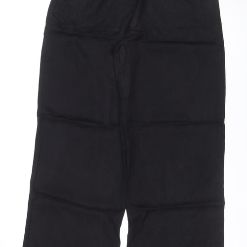 Zara Women Black UK 14 Wide-Leg Modal Drawstring Trousers