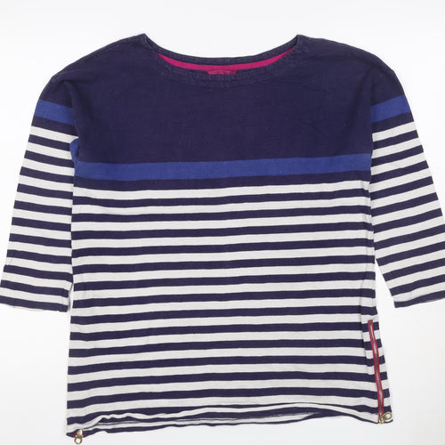 Joules Women Blue UK 14 Striped 3/4 Sleeve Cotton T-Shirt Zip