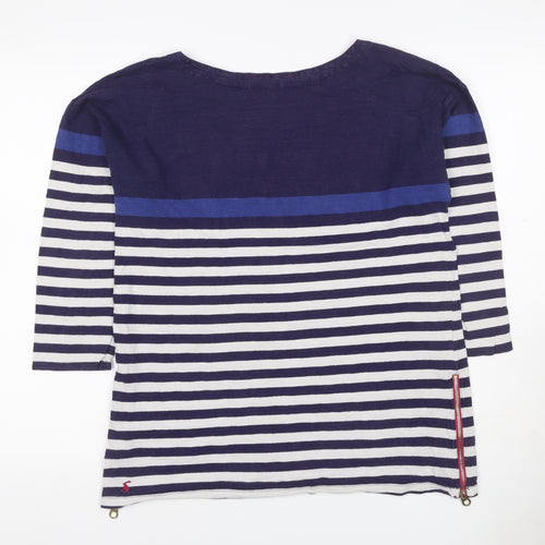 Joules Women Blue UK 14 Striped 3/4 Sleeve Cotton T-Shirt Zip