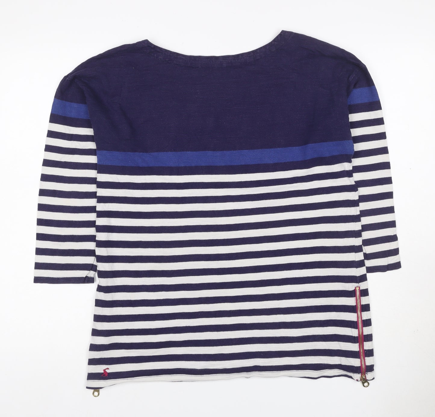 Joules Women Blue UK 14 Striped 3/4 Sleeve Cotton T-Shirt Zip