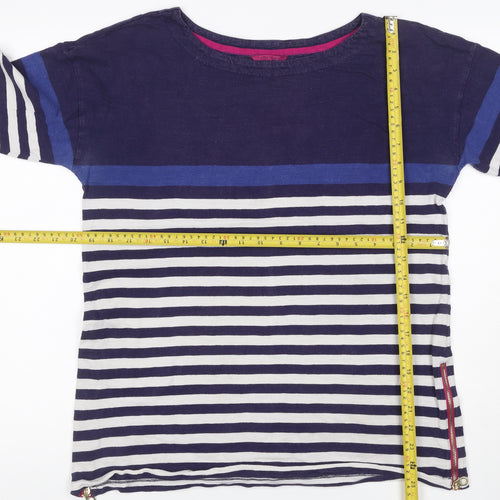 Joules Women Blue UK 14 Striped 3/4 Sleeve Cotton T-Shirt Zip