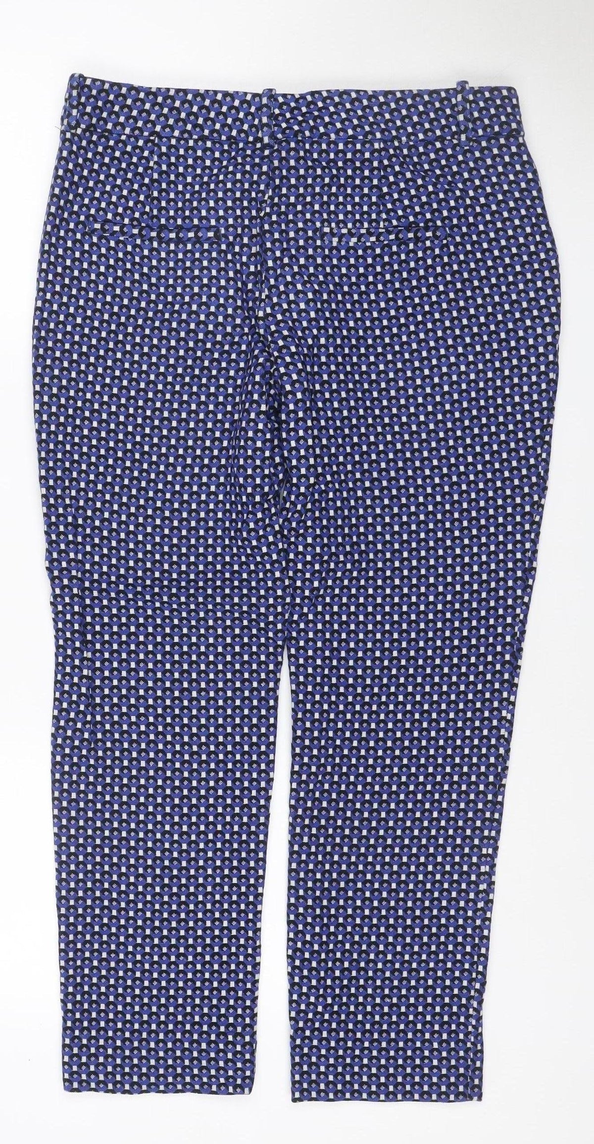 Back view of Zara Women Blue Geometric Print UK 12 Flared Trousers