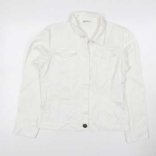 Ben Sherman Women White L Basic Cotton Jacket Collared Pockets