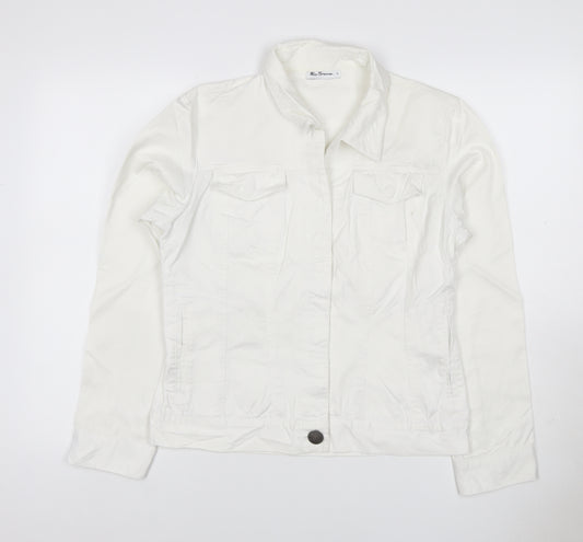 Ben Sherman Women White L Basic Cotton Jacket Collared Pockets