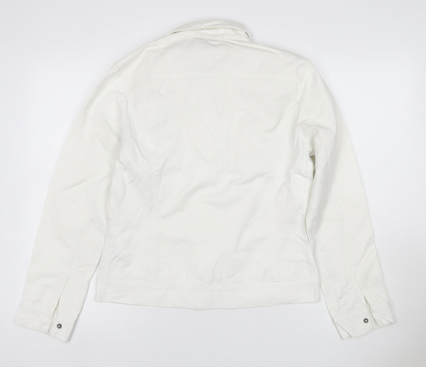 Ben Sherman Women White L Basic Cotton Jacket Collared Pockets