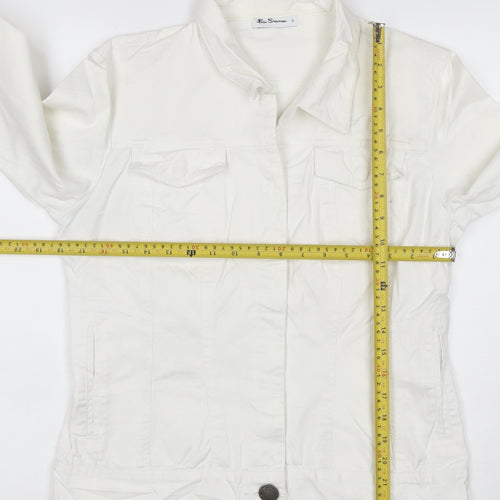 Ben Sherman Women White L Basic Cotton Jacket Collared Pockets
