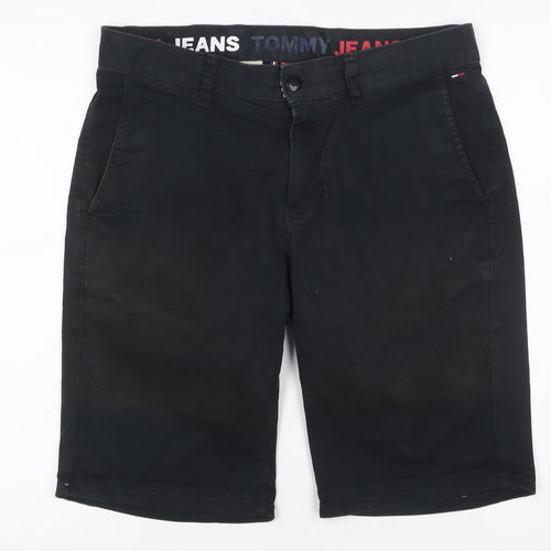 Tommy Jeans Men Black Size 30 Cropped Chino Shorts Stretch Logo