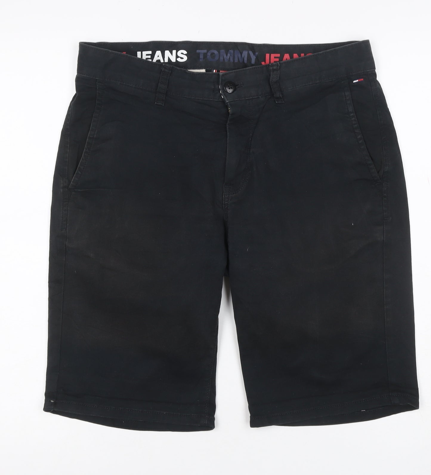 Tommy Jeans Men Black Size 30 Cropped Chino Shorts Stretch Logo