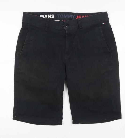 Tommy Jeans Men Black Size 30 Cropped Chino Shorts Stretch Logo