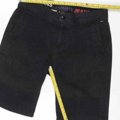 Tommy Jeans Men Black Size 30 Cropped Chino Shorts Stretch Logo