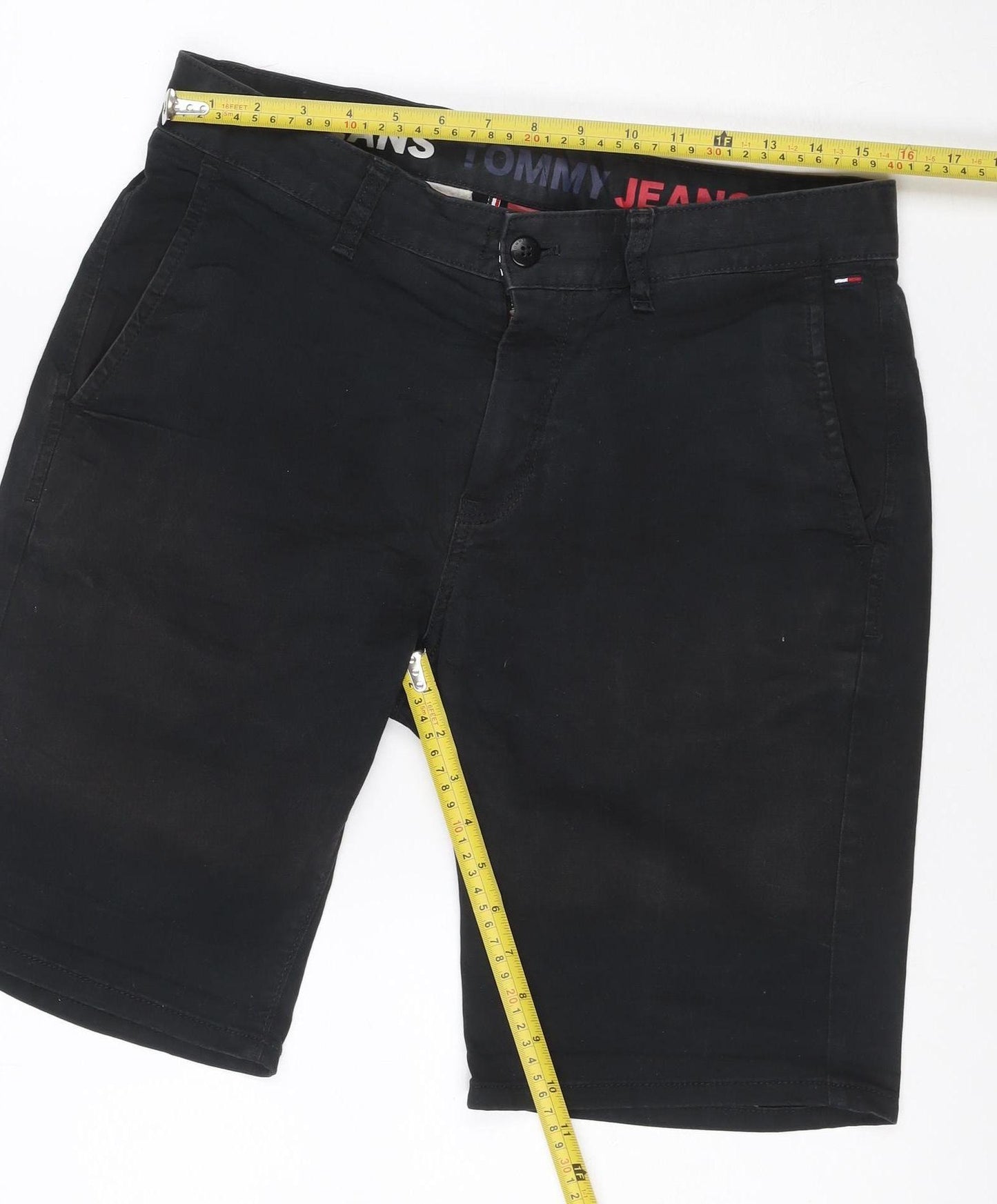 Tommy Jeans Men Black Size 30 Cropped Chino Shorts Stretch Logo