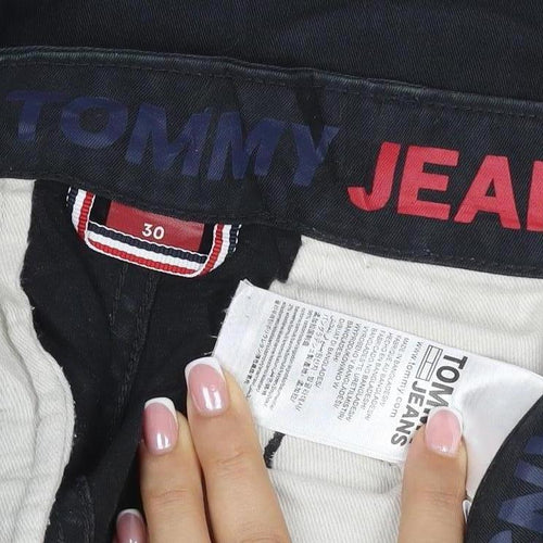 Tommy Jeans Men Black Size 30 Cropped Chino Shorts Stretch Logo