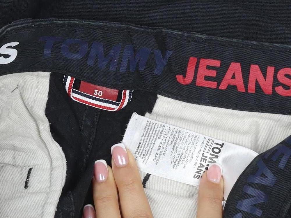Tommy Jeans Men Black Size 30 Cropped Chino Shorts Stretch Logo