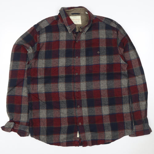 Weatherproof Vintage Men’s XL Red Blue Grey Plaid Flannel Button-Up Shirt