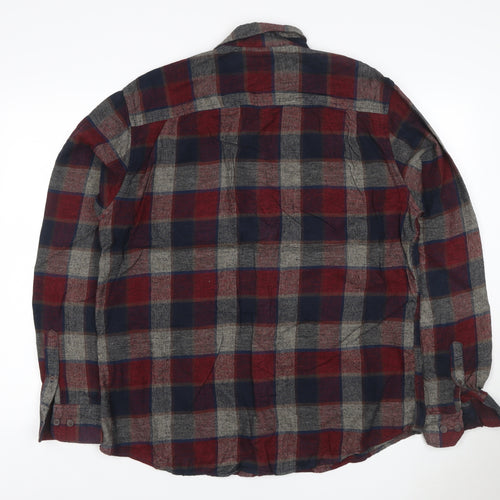 Weatherproof Vintage Men’s XL Red Blue Grey Plaid Flannel Button-Up Shirt