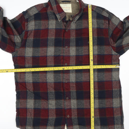 Weatherproof Vintage Men’s XL Red Blue Grey Plaid Flannel Button-Up Shirt