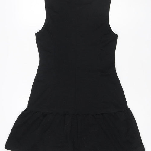 New Look Women’s Black UK 8 Ribbed Knit Skater Fit & Flare Mini Dress