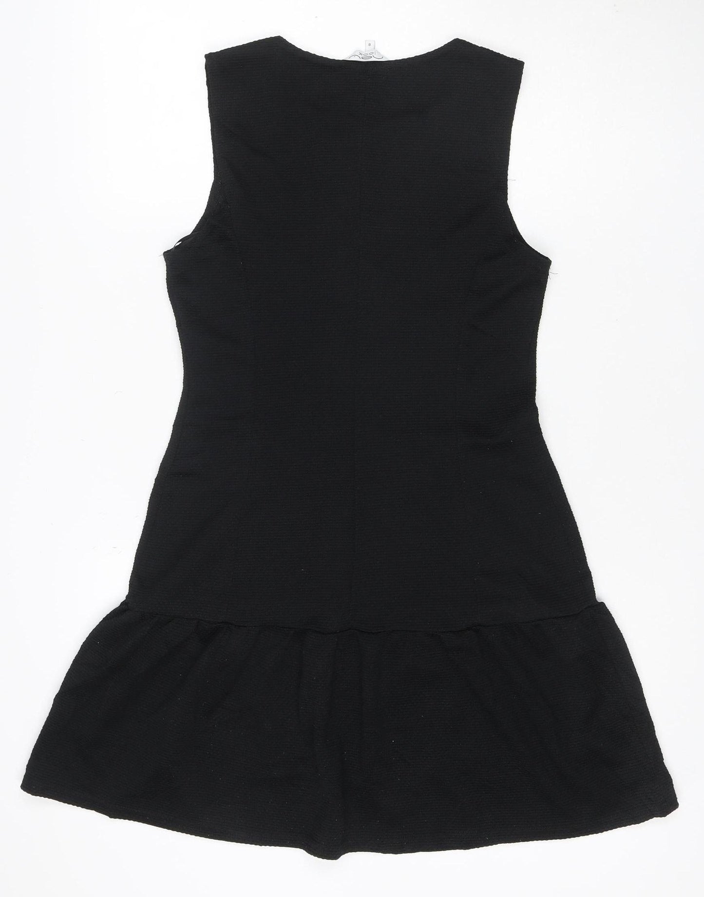 New Look Women’s Black UK 8 Ribbed Knit Skater Fit & Flare Mini Dress
