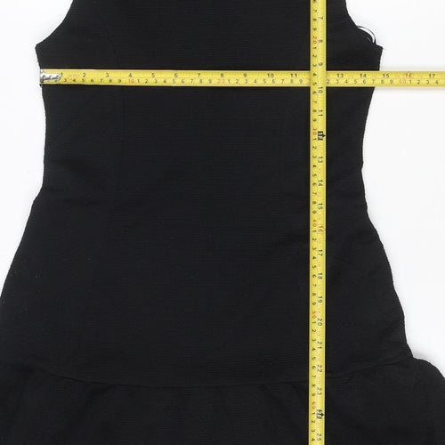 New Look Women’s Black UK 8 Ribbed Knit Skater Fit & Flare Mini Dress