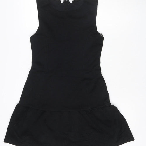 New Look Women’s Black UK 8 Ribbed Knit Skater Fit & Flare Mini Dress