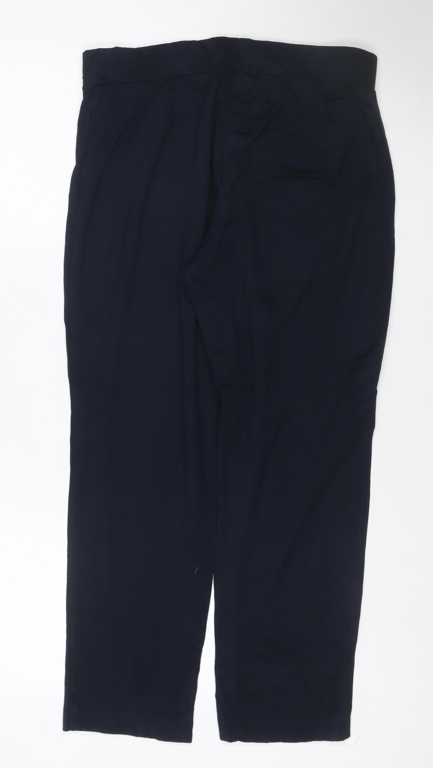 Marks and Spencer Women Navy Blue UK 14 Short Straight Stretch Trousers
